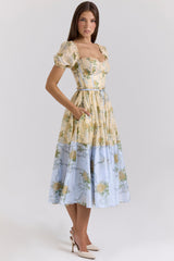 Penelope-Lemon Vintage Rose Chiffon Midi Dress