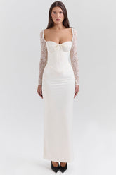 Perdi-Vintage Ivory Satin Maxi Dress