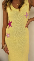 Tamasha Knit Maxi Dress - Yellow / Pink Star