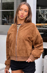 Rebecca Tan Cuffed Suedette Bomber Jacket