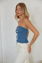 Abeline Strapless Denim Lace Up Corset