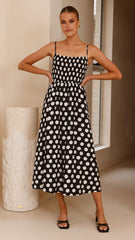 Roma Midi Dress - Black/ White Polka Dot
