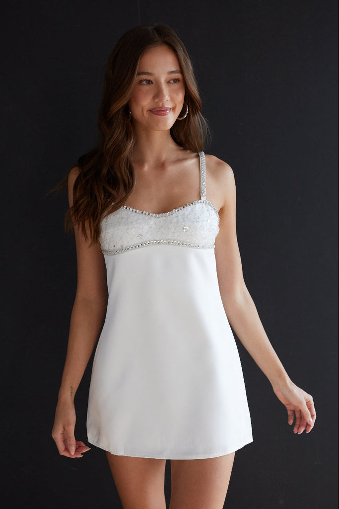 blair white party dress Embellished Mini – Goatwige This beaded mini dress Size:12/XXLARGE Sherri Hill 58071 Sleeveless Pleated Maxi Dress